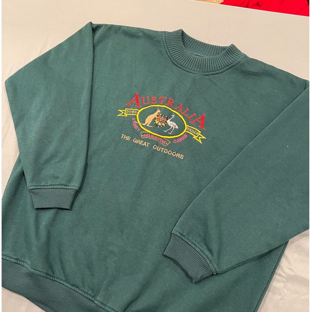 Vintage Australia Sweatshirt Green Embroidered Large Australia Made